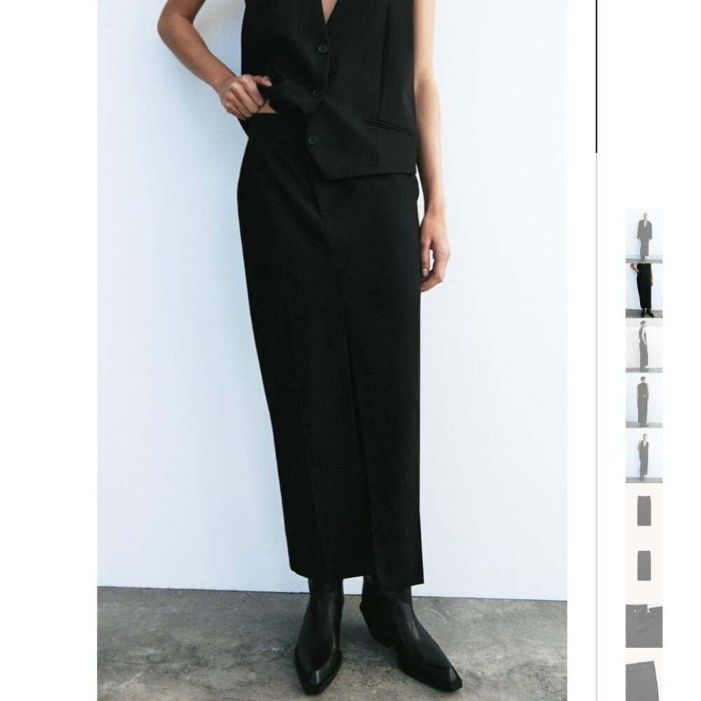 NWT ZARA MIDI SKIRT WITH SLIT BLACK